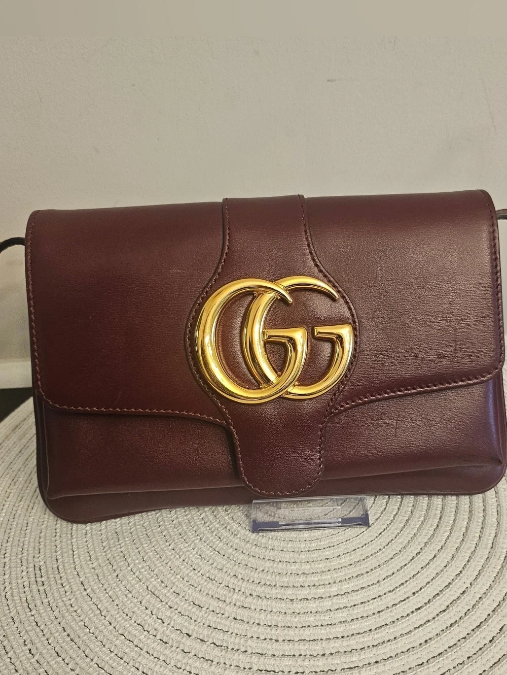 Gucci Arli Shoulder Bag Burgundy Leather Large GG Logo - Picture 1 of 14